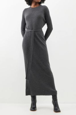 Crew Neck Cashmere Belted Midi Dress  from Raey