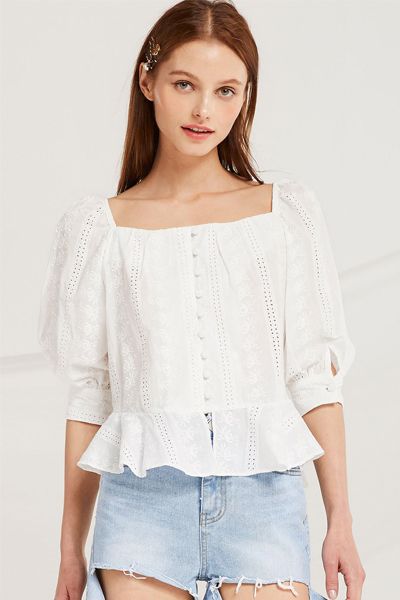 Jewel Flounce Hem Blouse from Storets