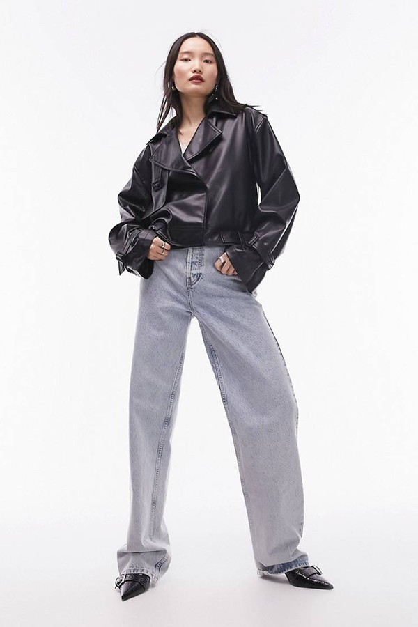 Faux Leather Cropped Trench Jacket from Topshop