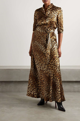 Belted Leopard-Print Silk-Satin Maxi Shirt Dress  from Dodo Bar Or