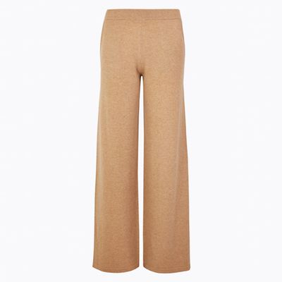 Pure Cashmere Ribbed Wide Leg Trousers