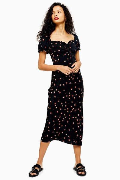 Square Neck Floral Midi Dress