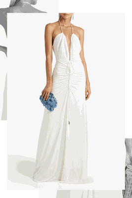 Grace Ruched Stretch-Jersey Halterneck Gown from Halston