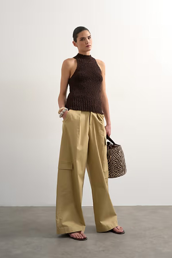 Clean A-Line Wide-Leg Cargos With Tie Waist from Topshop