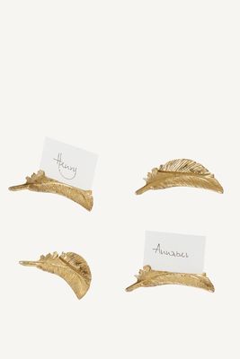 Set Of Four Decorative Feather Name Card Holders from OKA