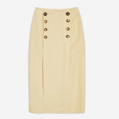 Contrast Button Split Midi Skirt