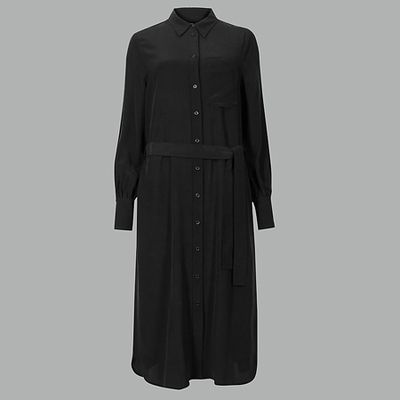 Pure Silk Tie Waist Shirt Dress