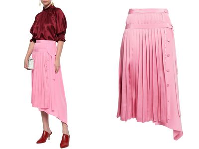 Wrap-Effect Pleated Satin Midi Skirt from Adam Lippes