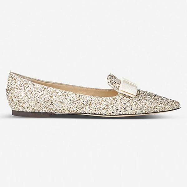 Gala Glitter Pointed-Toe Flats from Jimmy Choo