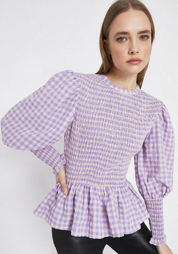 Gingham Smocked Puff Sleeve Top from Warehouse