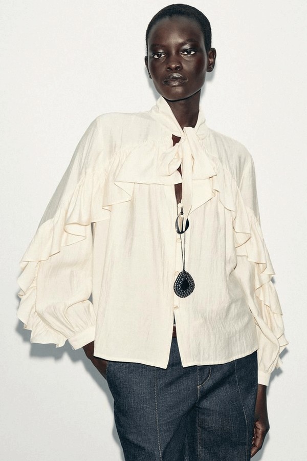 Ruffled Blouse With Bow