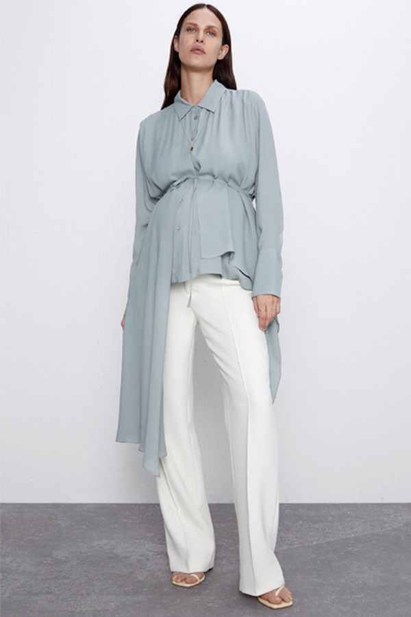 Asymmetric Shirt With Tie Belt