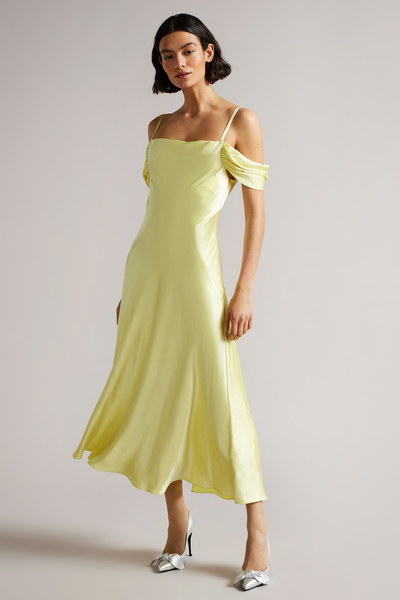 Cold Shoulder Cowl Front Midi Slip Dress