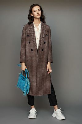 Double-Face Wool Coat in Houndstooth from Maje