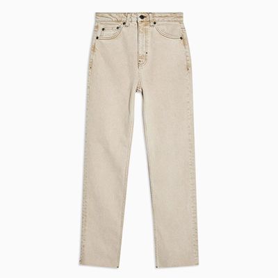 Sand Raw Hem Straight Jeans from Topshop