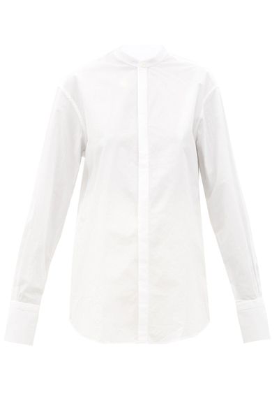 V Astrale Band-Collar Cotton-Blend Shirt