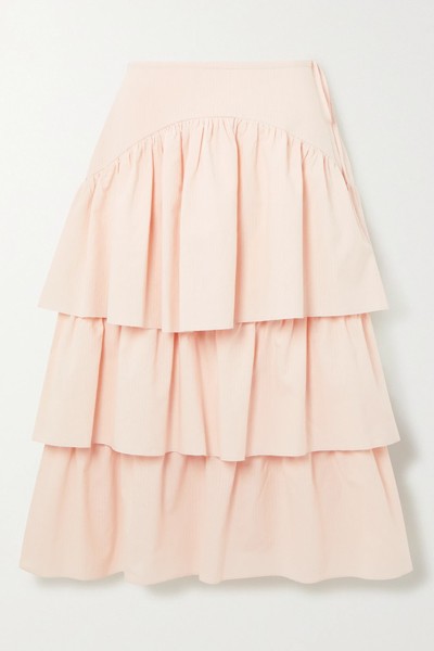 Tiered Striped Cotton-Poplin Midi Skirt from See By Chloe