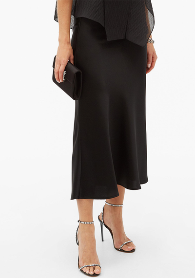  Valletta Flared Satin Midi Skirt from Galvan