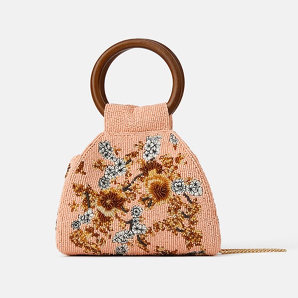 Beaded Crossbody Bag With Wooden Handles from Zara