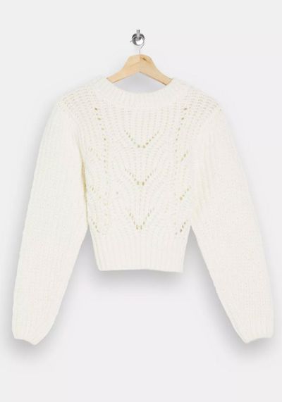 Ivory Mixed Sleeve Knitted Jumper