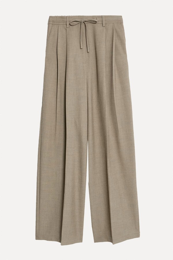 Pleat Front Drawstring Wide Leg Trousers from Marks & Spencer