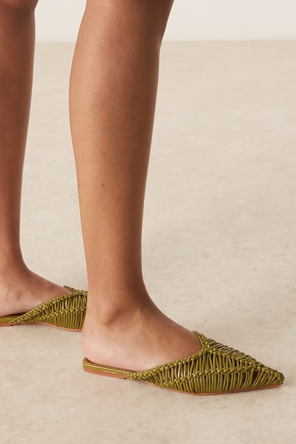 Levant Pointed Flat Mules In Green Weave from ASOS DESIGN