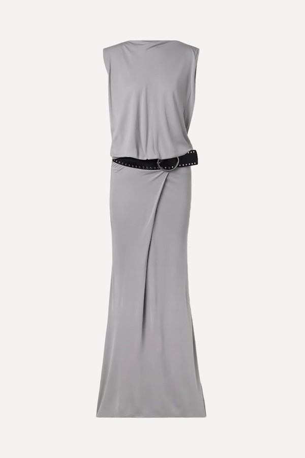 Belted Draped Jersey Maxi Dress