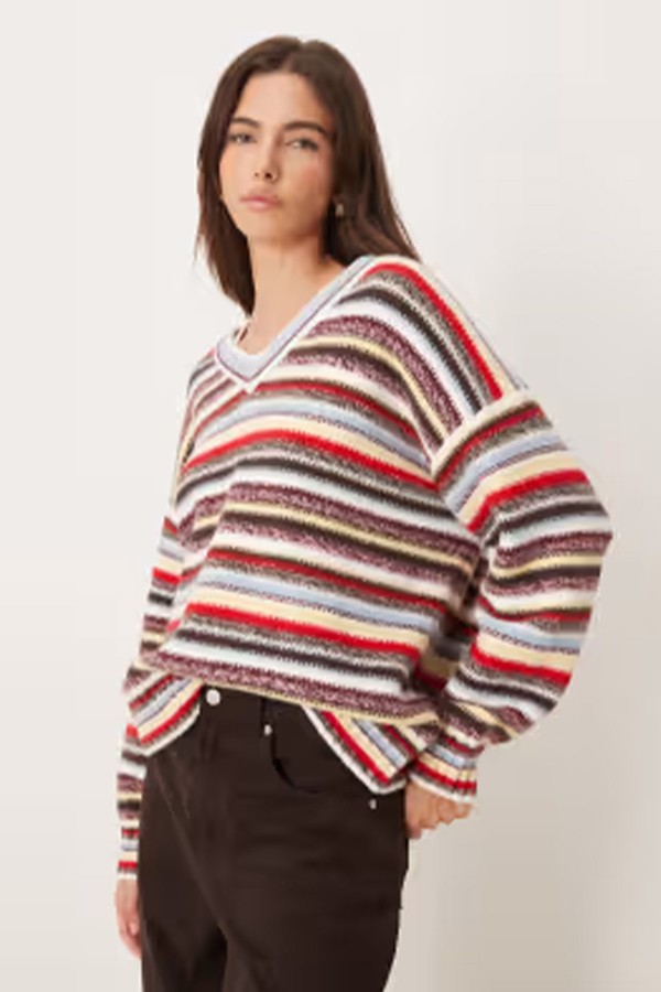 V-Neck Striped Long Sleeve Jumper  from Abercrombie & Fitch