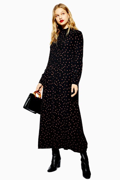 Spot Pintuck Midi Skater Dress from Topshop