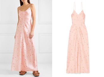 Floral-Print Silk-Blend Satin Maxi Dress from Ganni 