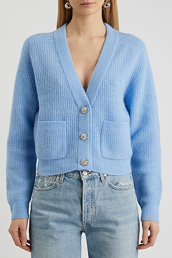 Blue Embellished Wool-Blend Cardigan from Ganni