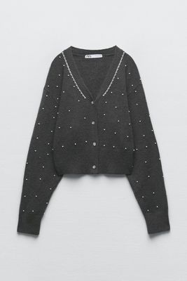 Knit Cardigan With Pearl Beads from Zara