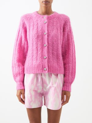 Balloon Sleeve Cabled Mohair Blend Cardigan from Ganni