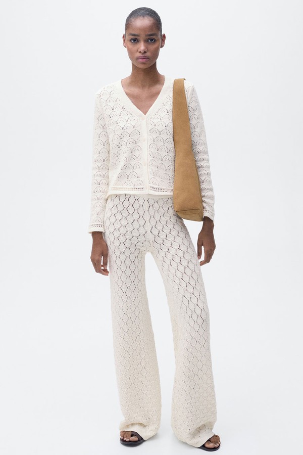 Straight-Fit Openwork Knitted Trousers from Mango