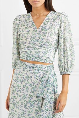 Cropped Floral Print Wrap Top from Ganni
