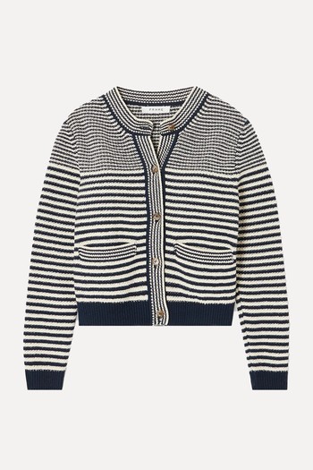 Stripe-Intarsia Cotton-Blend Cardigan from Frame 