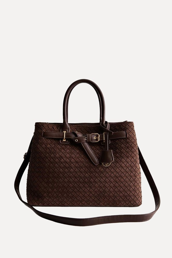 Faux Suede Triple Compartment Tote Bag