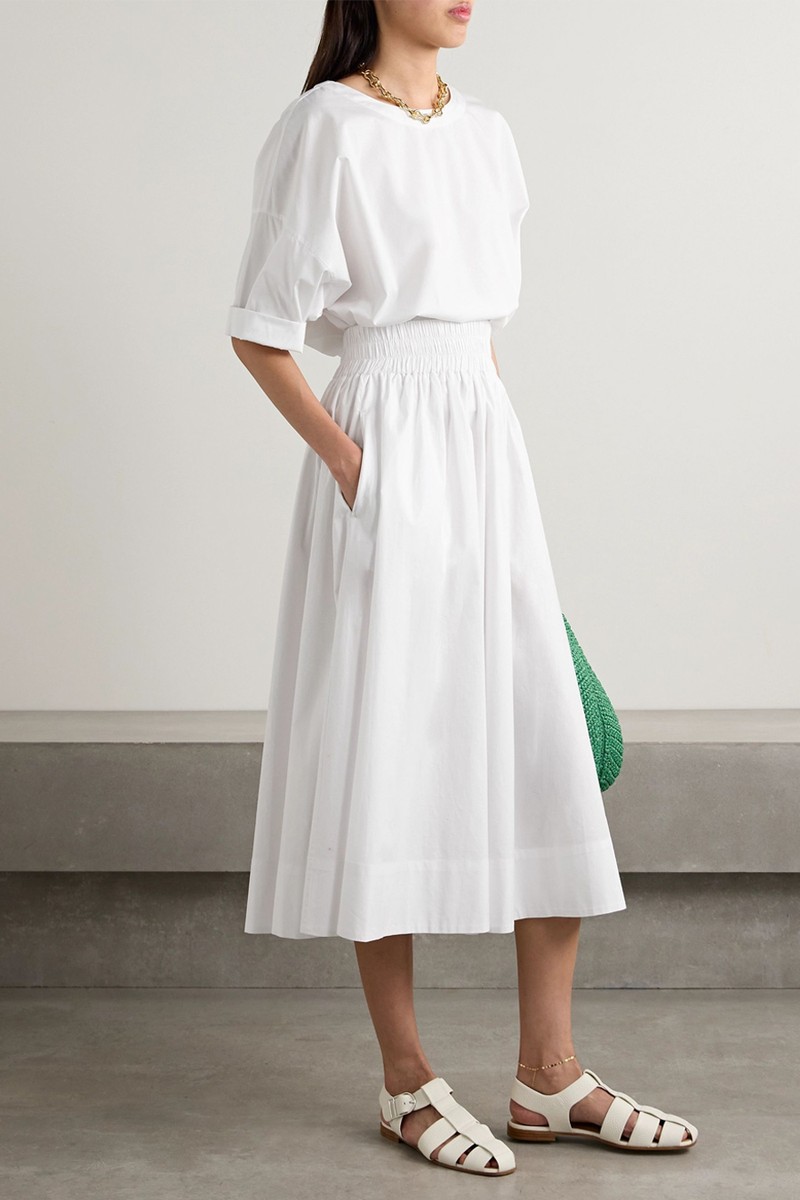 The Kyria Pleated Cotton-Poplin Midi Skirt from SUZIE KONDI