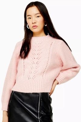Pink Knitted Pointelle Crop Jumper from Topshop