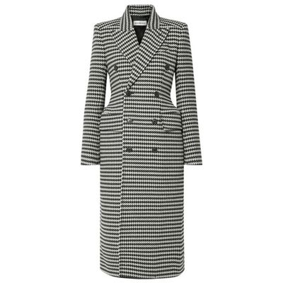 Double-Breasted Houndstooth Wool-Blend Coat