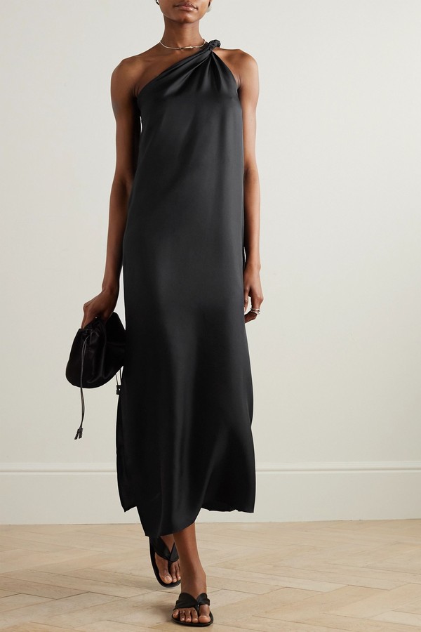 Adela One-Shoulder Knotted Silk-Twill Maxi Dress from LOULOU STUDIO