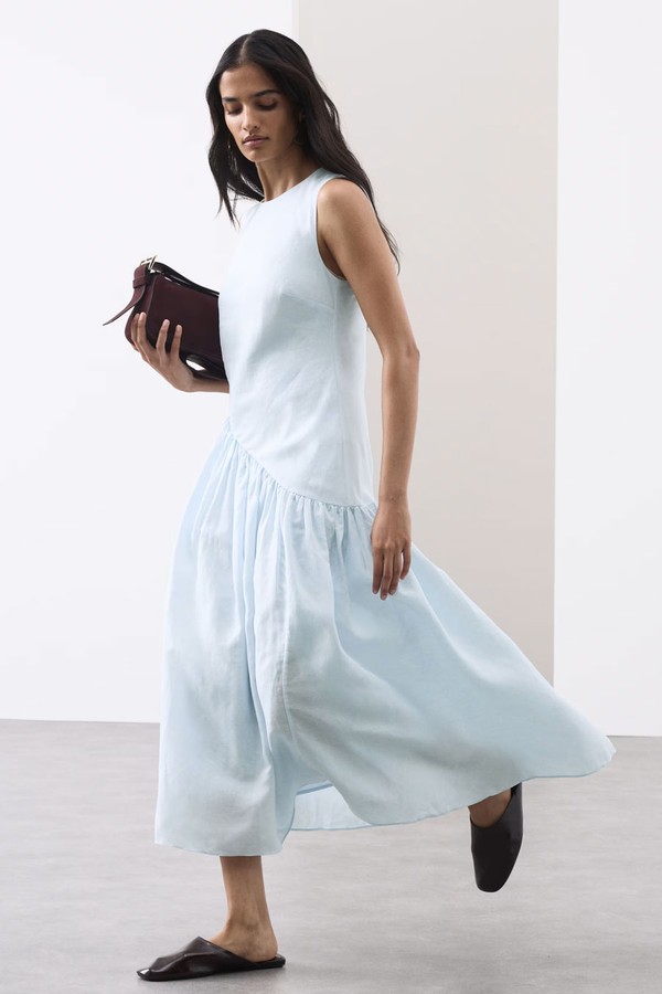 Linen Rich Asymmetric Midaxi Dress