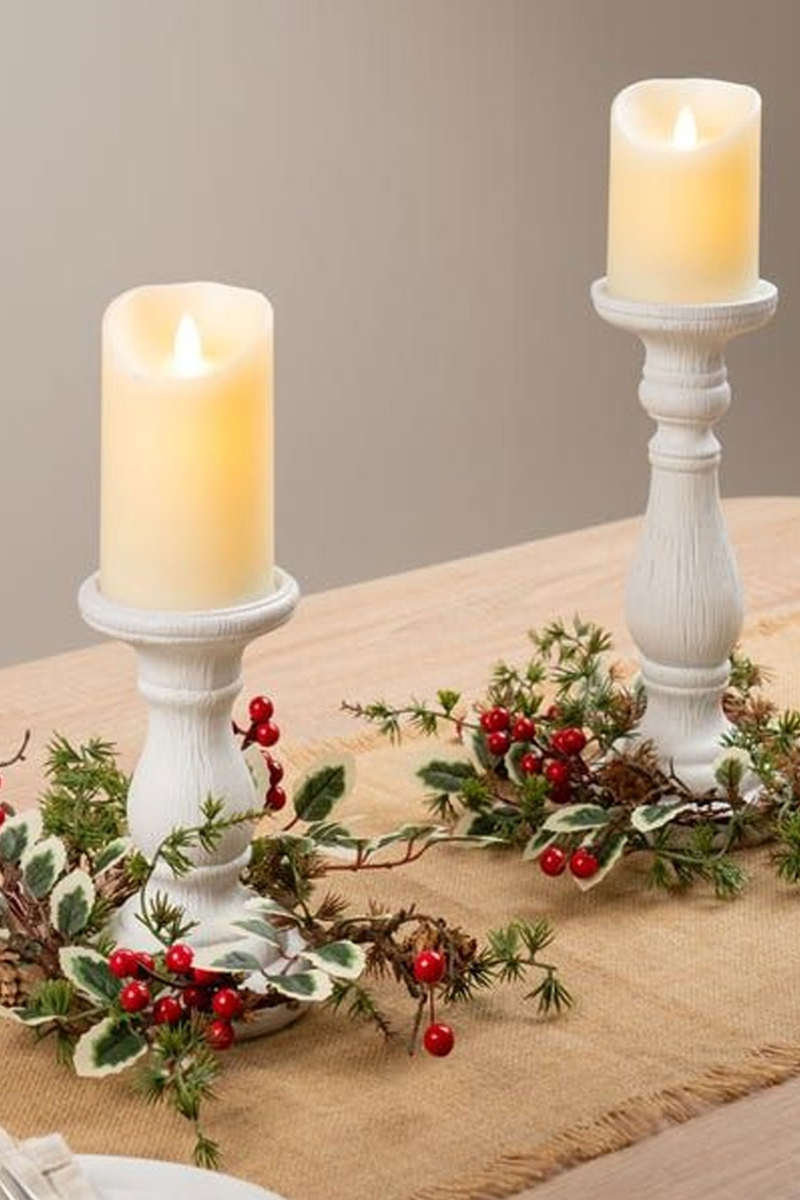 Set of 2 Artificial Leaf & Berry Candle Rings