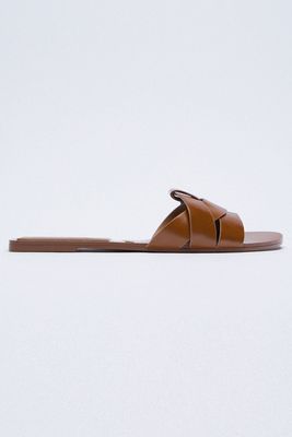 Flat Criss - Cross Leather Slider Sandals