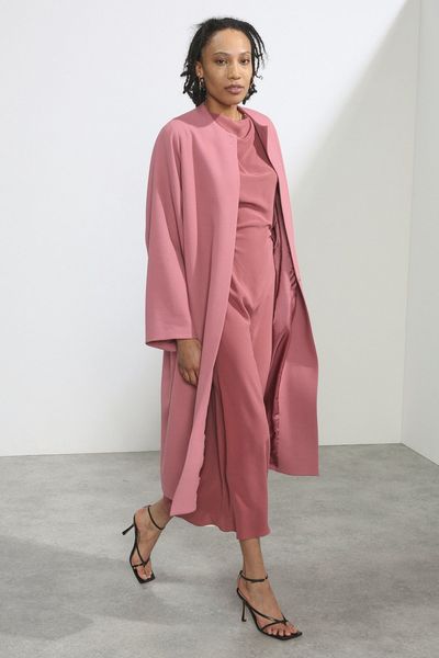 Collarless Wool Crepe Coat from Raey