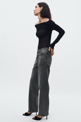 ZW Collection Relaxed Mid-Rise Rhinestone Jeans from Zara