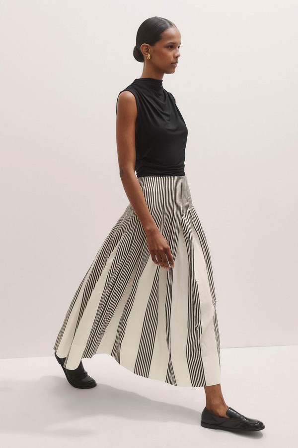 Pleated Stripe Maxi Skirt from ME+EM