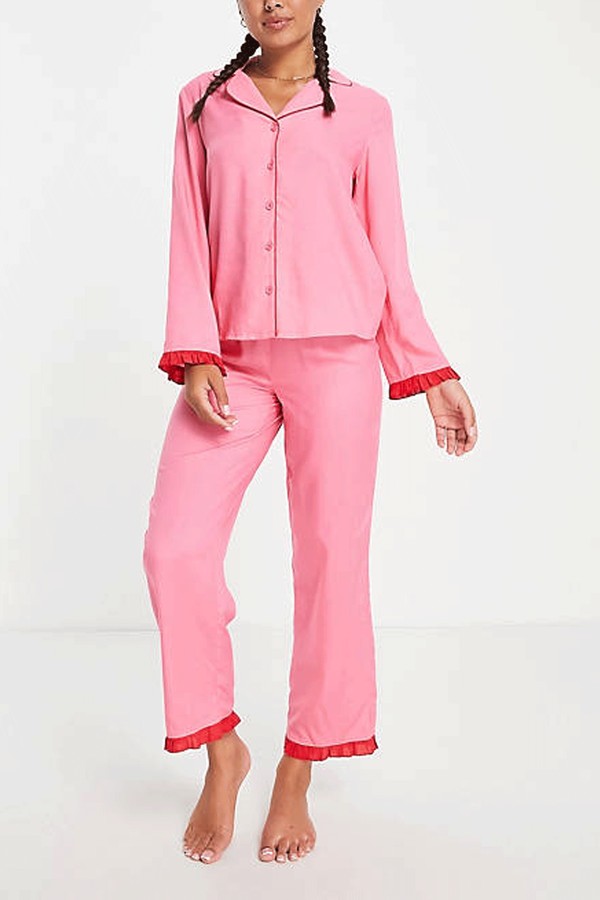 Mix & Match Modal Pyjama Shirt With Contrast Frill from ASOS Design