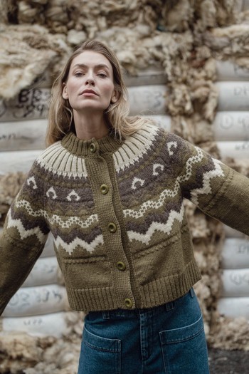 Fleetwood Cardigan In Moss With Ecru & Peat, £495 | Herd