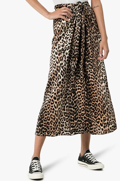 Tie-Front Silk-Blend Satin Midi Skirt from Ganni 